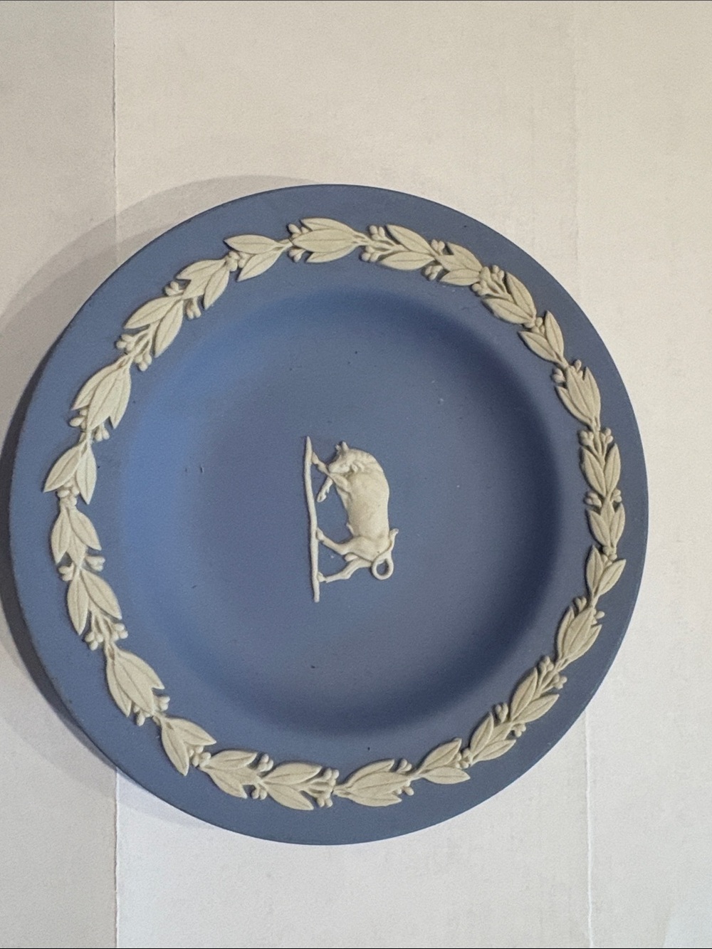Wedgwood Blue Jasperware Wall Plate with White Relief